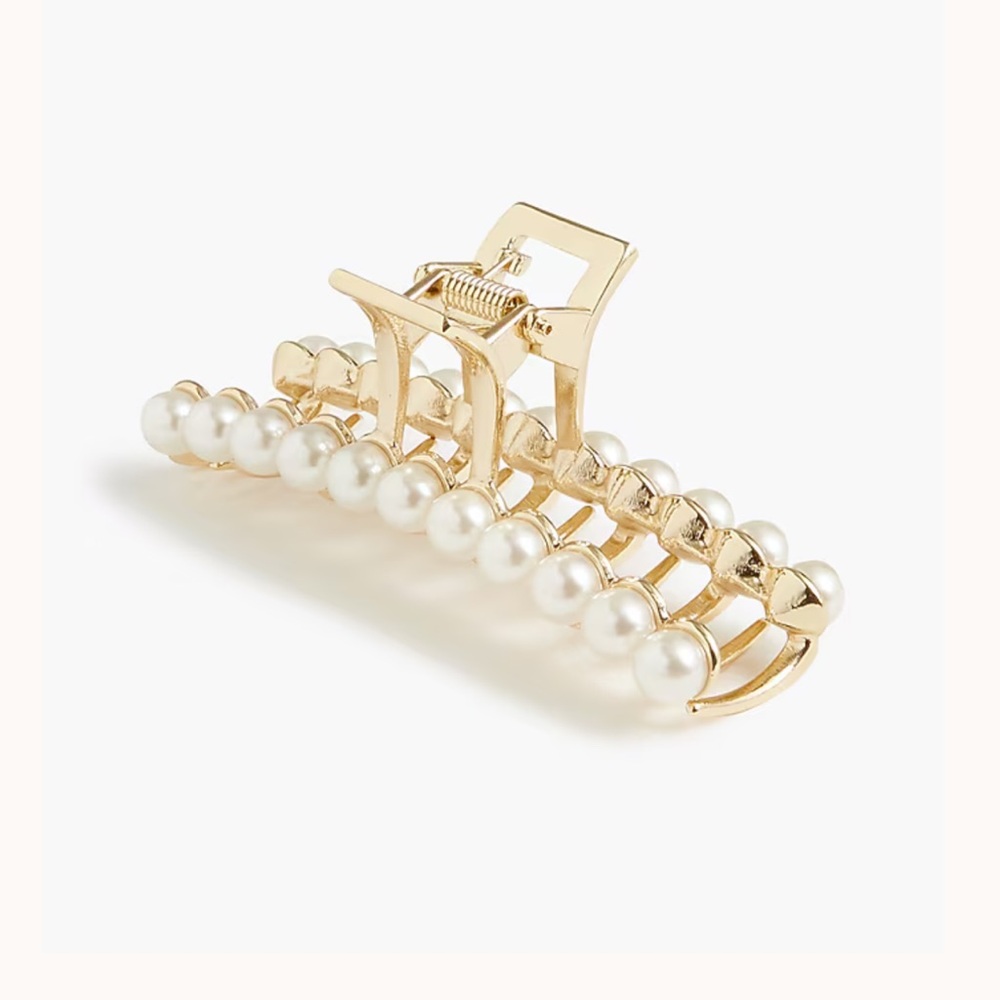 J. Crew Embellished Gold and Pearl Hair Clip Claw